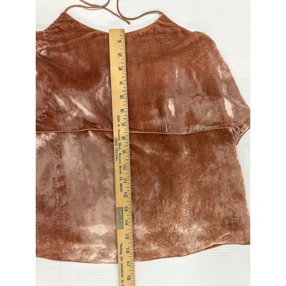 Alice + Olivia Velvet Silk Halter Crop Top Bronze Tiered Ruffle XS - Picture 5 of 8